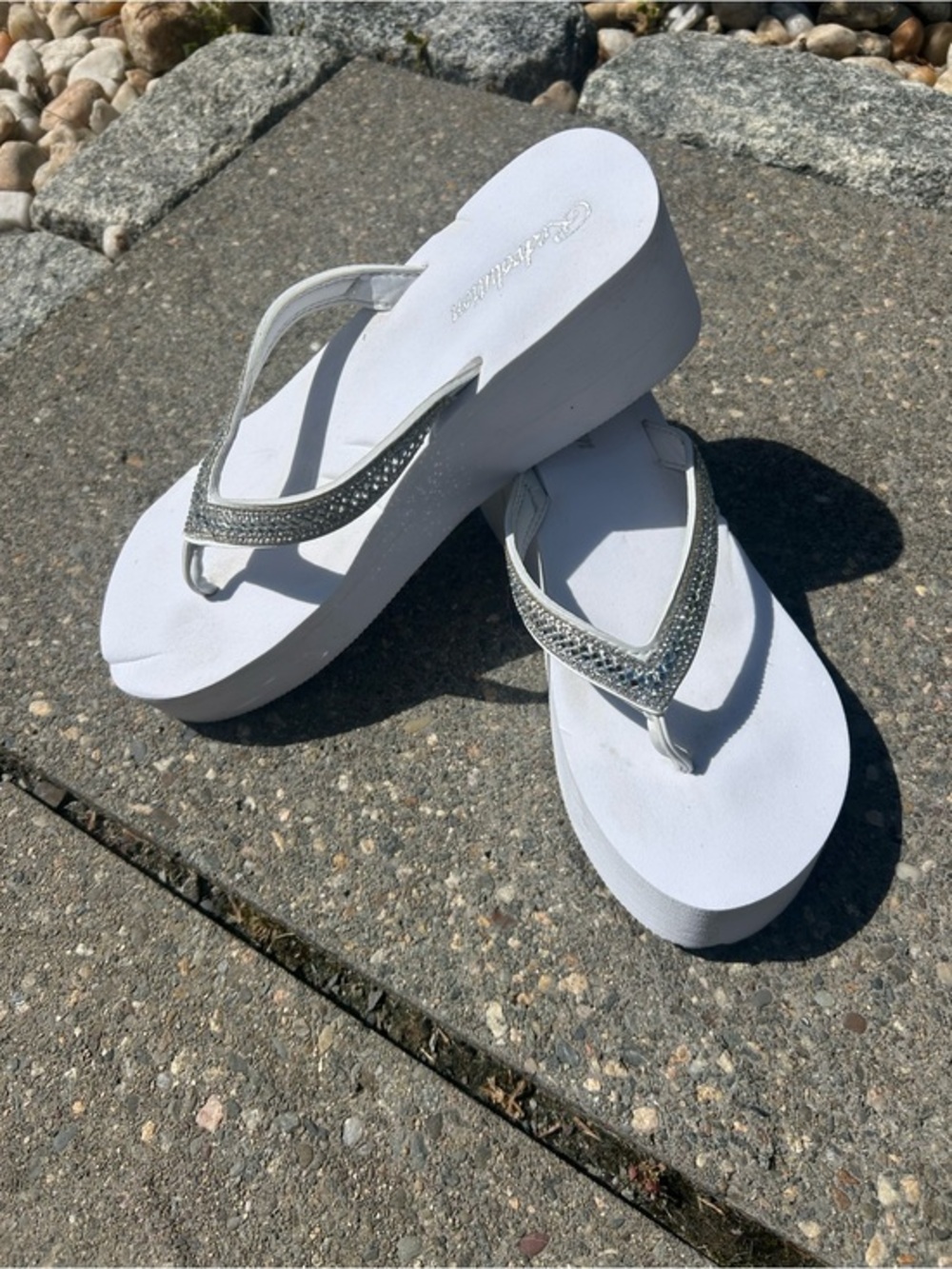 REDVOLUTION New Women's Rhinestone Platform Jewel Sandals High Wedge Flip Flops